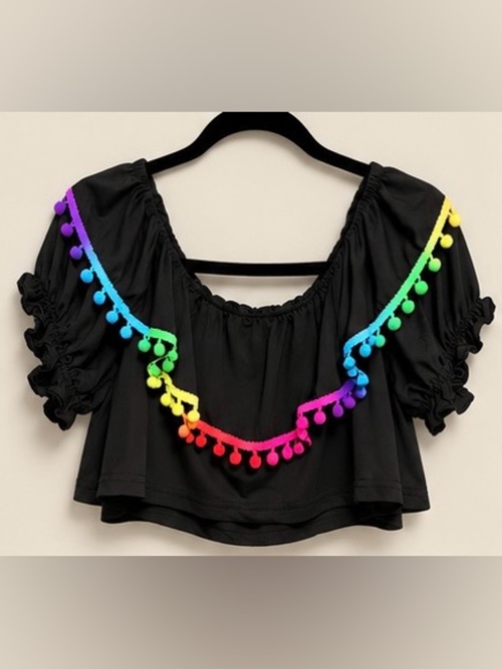 SHEIN Curve Black Rainbow Pom Pom Crop Top & Maxi Skirt Set 4X